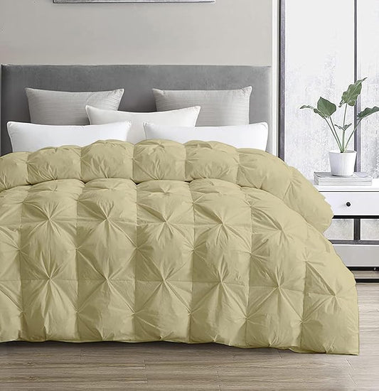 SLEEP-NEST All Season Luxury - Grand King Comforter 106 x 106 Breathable Bedding 1 Piece Down Alternative Pinch Pleat Comforter with 8 Corner Tabs - 350 GSM Ultra Soft, Lightweight - Desert Sand