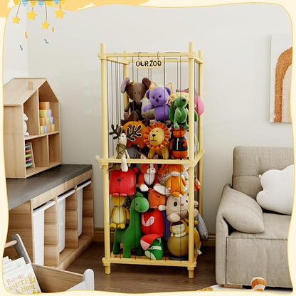Stuffed Animal Zoo Storage Cage Wooden, 48''(4ft) Wood Extra Large Stuffed Animal Storage Basket, Toy Storage for Big Stuffed Animals, Large Toy Chest for Kids Girls Boys Toy Organizer Holder