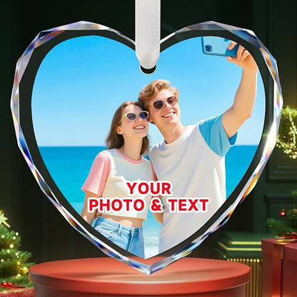 Personalized Christmas Ornaments 2025 - Custom Crystal Photo Ornaments for Christmas Tree, Wedding Engagement Gifts for Couples, Bridal Shower Gifts for Bride