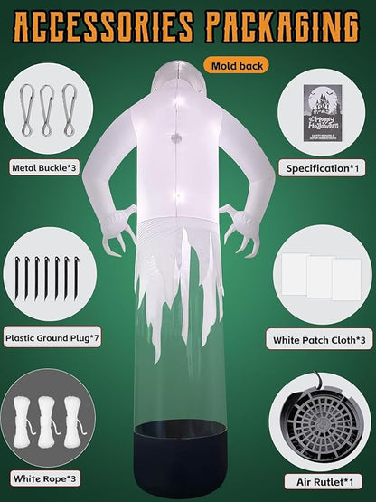 Kalolary Large 12 FT Halloween Inflatable Decoration Levitating White Ghost, Blow Up Animated Red Eyes Ghost with Build-in LEDs, Scary Inflatable for Yard Garden Lawn Indoor Outdoor Decor
