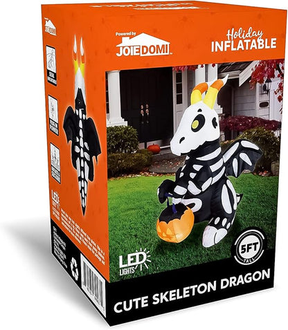 Joiedomi 5 FT Tall Halloween Inflatables Outdoor Decorations, Blow Ups Skeleton Halloween Decor Inflatable Skeleton Dragon with Build-in LEDs for Outside Yard Decorations