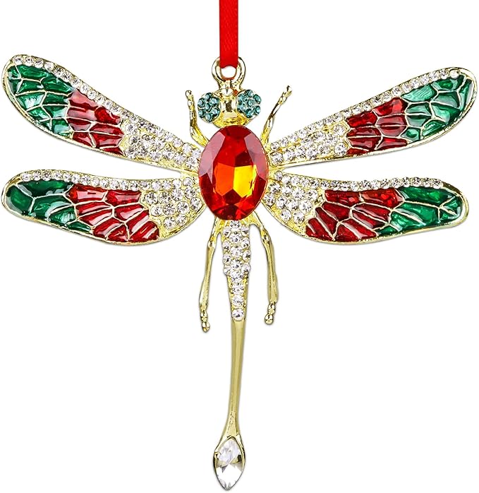 WhatSign 2025 Dragonfly Christmas Ornaments - Metal Hangning Ornaments for Christmas Tree Decorations Gifts for Kids Women Girls
