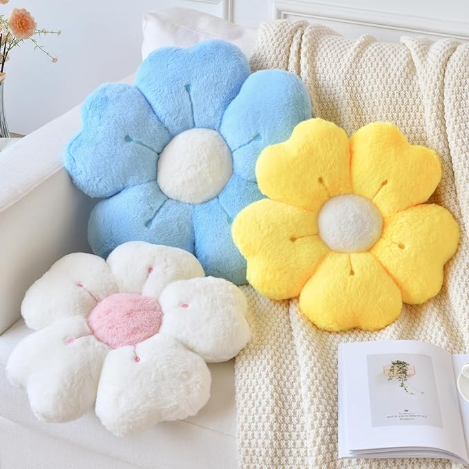 Flower Pillow, Flower Shaped Pillow Decorative Throw Pillows for Bed Couch, Cute Daisy Pillow Dorm Decor Floor Seating Cushion (White, 19.6 Inches)