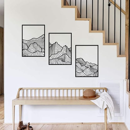 ruelen Wall Decor 3 Pcs Mountain Metal Wall Art, Mountain Line Abstract Minimalist Wall Art Rustic Nature Wall Decor Hanging Sculpture for Home Bedroom Bathroom Living Room (Black)