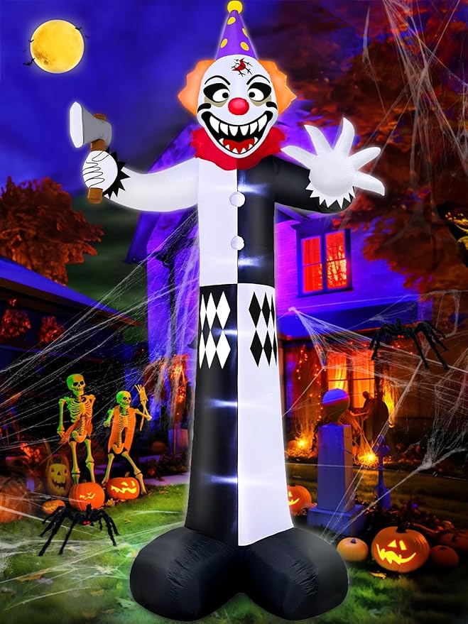 TURNMEON 12 Ft Giant Halloween Inflatables Decorations Outdoor Scary Clown Hold Axe Blow Up Build-in LED Lights Inflatable Halloween Outdoor Yard Decors for Garden Lawn Home Holiday Party Outside