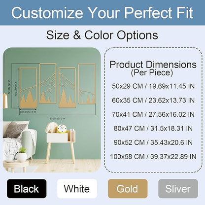 ruelen 4 Pcs Metal Mountain and Forest Wall Decor Line Drawing Wall Art Abstract Minimalist Wall Decor Rustic Nature Home Wall Art Sculpture for Home Office Bedroom Bathroom Living Room (Gold, Small)