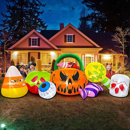 10 FT Halloween Inflatable Outdoor Decorations Pumpkin Ghost Combo, Halloween Decorations Outdoor Inflatable Bow Up Pumpkin Decoration Outdoor with LED Inflatable Halloween for Yard Garden