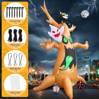 20FT Halloween Inflatable Tree with LED Light, Kalolary Giant Ghost Tree Inflatable Halloween Blow-Up Outdoor Decoration Black Cat Halloween Yard Inflatable for Courtyard Lawn Shopping Mall Street