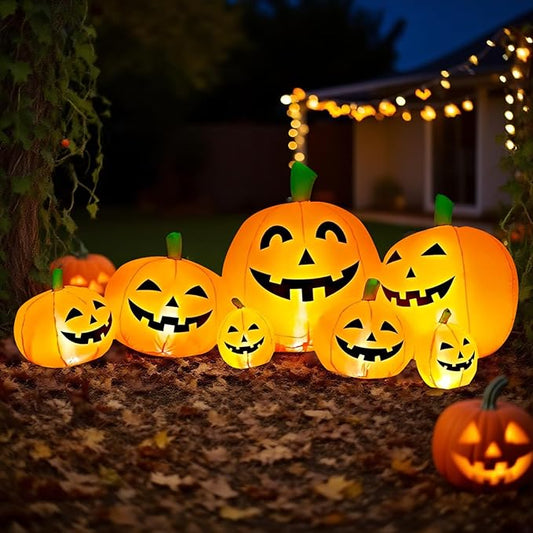 8FT L Halloween Inflatable Pumpkin Patch Fall Inflatable Each Pumpkin with Build-in LED Lights Blow up Pumpkin Decor Outer Large Party Yard Decoration