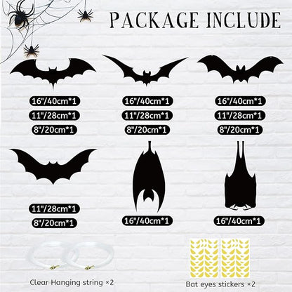 13 PCS Hanging Bats Halloween Decoration Outdoor Black Plastic Bats with Glowing Eyes Different Size Flying Bats Halloween Decor Hanging in The Tree, Porch, Yard, Lawn, Indoor