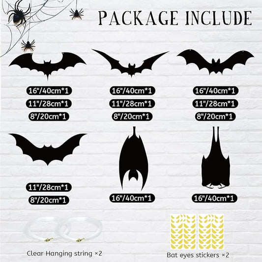 13 PCS Hanging Bats Halloween Decoration Outdoor Black Plastic Bats with Glowing Eyes Different Size Flying Bats Halloween Decor Hanging in The Tree, Porch, Yard, Lawn, Indoor