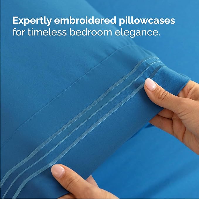 Cal King Size 4 Piece Sheet Set - Comfy Breathable & Cooling Bed Sheets Set - Hotel Luxury Bedding for Women, Men, Kids, Teens, Boys & Girls - Deep Pockets, Soft, Wrinkle Free - Oeko-Tex - Denim Blue