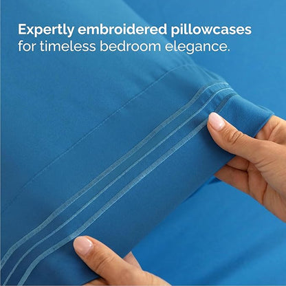 Cal King Size 4 Piece Sheet Set - Comfy Breathable & Cooling Bed Sheets Set - Hotel Luxury Bedding for Women, Men, Kids, Teens, Boys & Girls - Deep Pockets, Soft, Wrinkle Free - Oeko-Tex - Denim Blue