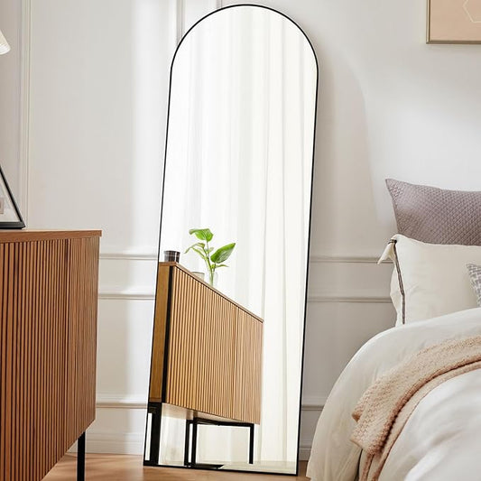 Sweetcrispy Full Length Arched Full Body Floor Mirror with Stand Aluminum Alloy Frame, Standing Hanging or Leaning Wall, 59"x16"