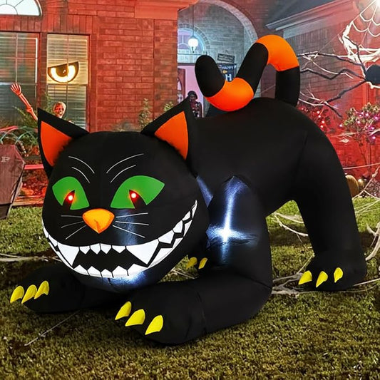 COMIN 6 FT Halloween Inflatables Black Cat Outdoor Decorations Blow Up Yard Large Cat with Moving Head and Built-in LEDs for Indoor Party Garden Lawn Decor