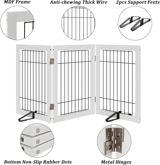 Dog Gate Foldable 3 Panel Pet Gates Extra Wide Dog Gates for Indoor Doorways Stairs 24in Height Support Feet Included
