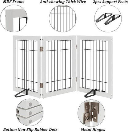 Dog Gate Foldable 3 Panel Pet Gates Extra Wide Dog Gates for Indoor Doorways Stairs 24in Height Support Feet Included