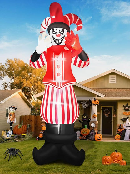 12FT Giant Halloween Inflatable Decoration, Kalolary Red Costume Scary Clown Blow Ups with Built-in LED Lights Large Huge Scary Clown Inflatable for Halloween Party Lawn Garden Outdoor Yard Decoration