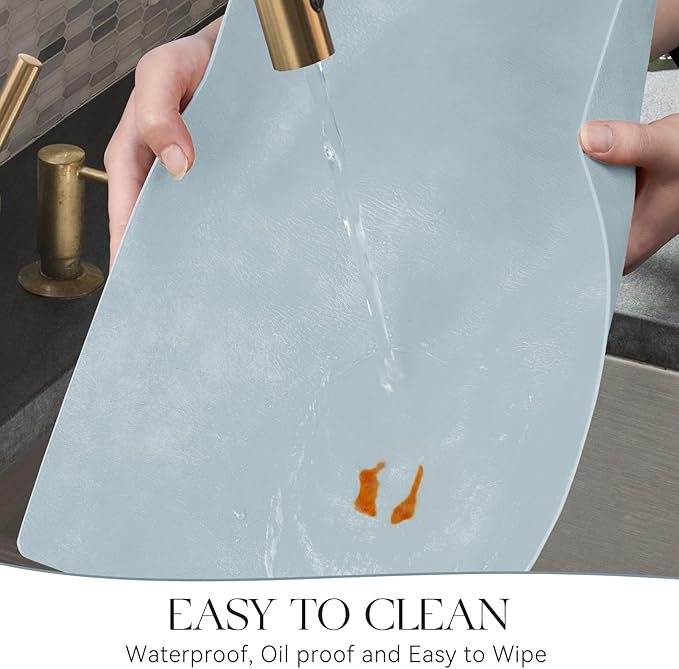 MOSAYT Vinyl Placemats Set of 4-12 X 17 Inch - Faux Leather 100% Waterproof Oil-Proof Wipeable PU Place Mats, Heat Resistant Reversible Table Mats for Kitchen, Dining, Outdoor (Sky Blue)