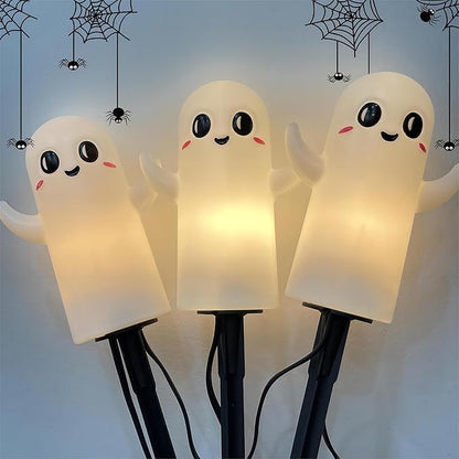 Halloween Ghosts Pathway Lights,4 Pack Ghosts Stake Lights with C7 Clear Bulbs,7Ft Extendable Waterproof Walkway Lights Halloween Decor for Yard Porch Lawn Pathway Garden