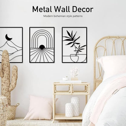 Sokurdeg Black Minimalist Metal Wall Decor, Bohemian Line Wall Decor, Modern Abstract Wall Art for Bedroom Bathroom Living Room (3 Pack, 12 x 17 in)