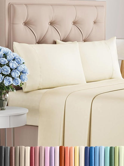 CGK Linens Twin 4 Piece Sheet Set - Cooling Sheets for Hot Sleepers - Hotel Luxury Bedding Set with 8-16 Inch Deep Pockets - 1 Flat & 1 Fitted & 2 Pillowcases - Soft, Comfy & Wrinkle Free - Off White