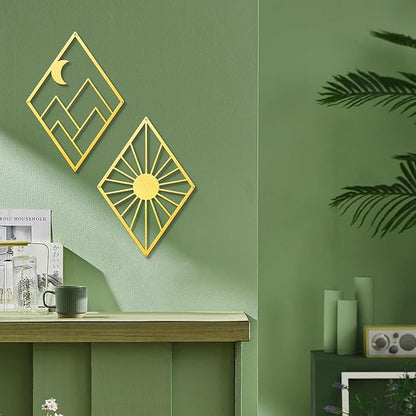 Sokurdeg Gold Metal Wall Art, Boho Minimalist Geometry, Bohemian Abstract Line Metal Art for Bedroom Bathroom Living Room (3 Pack, 12 x 17 in)