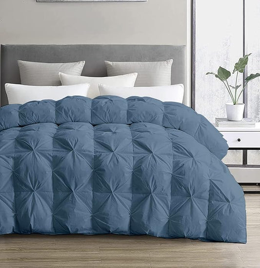 SLEEP-NEST California King Comforter 102x96 Hotel Luxury - 1 Piece Down Alternative Pinch Pleat Quilt with 8 Corner Tabs - Super Soft 350 GSM, All-Season Cal King Pintuck Duvet Insert - Medium Blue