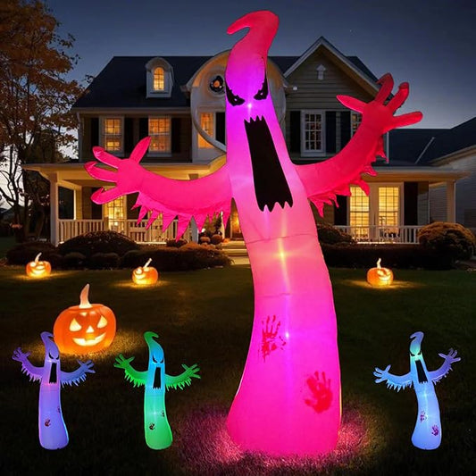 Gardwin 12ft High Halloween Inflatable Ghost Outdoor Decoration, Halloween Blow Up Yard Decoration with Built-in 4 Color LED, Inflatable Halloween Decorations for Indoor and Outdoor Party, Garden Lawn