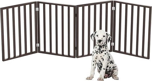 Pet Gate - 4-Panel Indoor Foldable Dog Fence for Stairs, Hallways or Doorways - 72x24-Inch Retractable Wood Freestanding Dog Gates by PETMAKER (Brown)