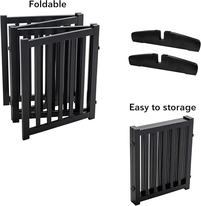 LZRS Solid Hardwood Freestanding Pet Gate, Wooden Dog Gates for Doorways & Stairs, Black, 30" Height-4 Panels