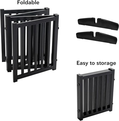 LZRS Solid Hardwood Freestanding Pet Gate, Wooden Dog Gates for Doorways & Stairs, Black, 30" Height-4 Panels