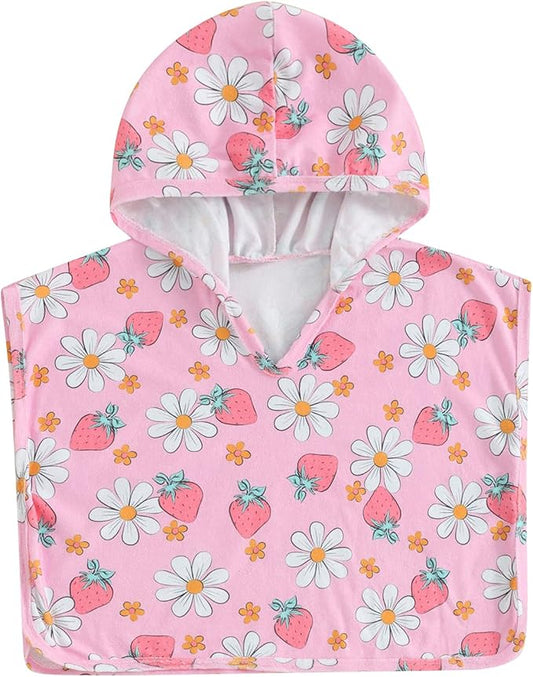 Toddler Beach Towel with Hood Kids Waffle Swim Cover Up Bath Towel Surf Poncho Boys Girls Hooded Beach Towel (Pink, 0-6 Months)