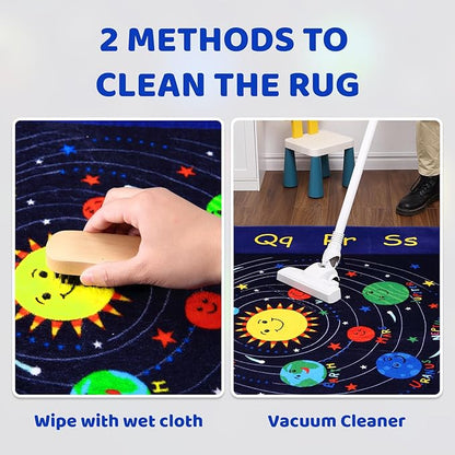 Kids Rug 5x7 Rug Solar System Pattern Nursery Rug Baby Soft Area Rug Non Shedding Carpet for Babyroom Play Room Non Slip Educational Rug Galaxy Outer Space Playmat, Blue|Solar System 5'x7'