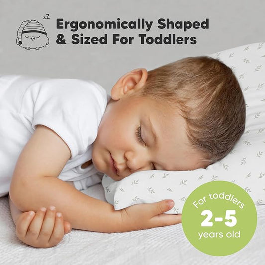 2-Pack Toddler Pillow - Soft Organic Cotton Toddler Pillows for Sleeping - 13X18 Small Pillow for Kids - Kids Pillows for Sleeping - Kids Pillow for Travel, School, Nap, Age 2 to 5 (Herb)
