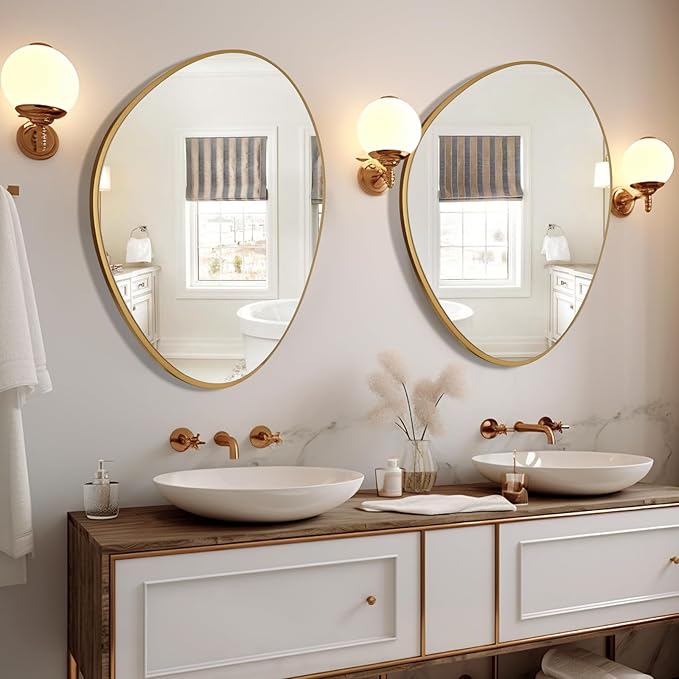 WallBeyond Asymmetrical Mirror, Irregular Wall Mirror, Unique Wall Mirrors Decorative for Bedroom Living Room Entryway Hall, Gold Mirrors for Wall Decor 28" H x 22" W