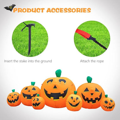 MUMTOP 8.8 Ft Long Inflatable Outdoor Halloween Decorations, Inflatables Halloween Pumpkins Outdoor Decorations Blow Up with Built-in LED Lights for Yard Party Holiday Garden