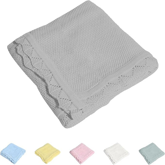Cotton Baby Blankets 100% Knit Soft Warm Lace Toddler Newborn Nursery Receiving Blankets,30 X 40 Inches, Light Gray