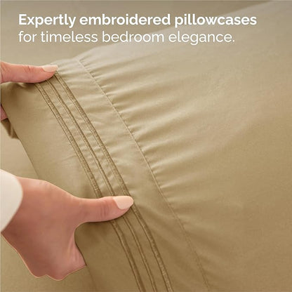 King Size 4 Piece Sheet Set - Comfy Breathable & Cooling Bed Sheets Set - Hotel Luxury Bedding for Women, Men, Kids, Teens, Boys & Girls - Deep Pockets, Ultra-Soft and Wrinkle Free - Oeko-Tex - Beige