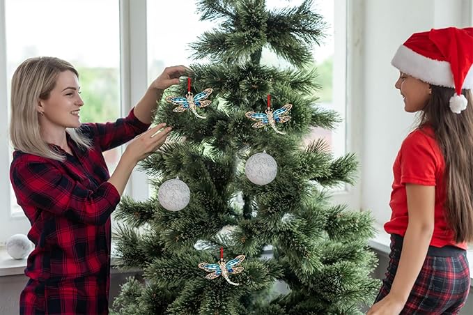 WhatSign Blue Dragonfly Christmas Ornaments - Metal Dragonfly Ornaments for Christmas Tree Decorations Gifts for Women Girls Kids