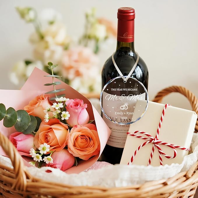 Wedding Gifts for Couples 2025 - Mr and Mrs Ornament 2025 - Bridal Shower Gifts for Bride, Newlywed, Future Mr & Mrs, Her - Just Married Crystal Glass Ornament