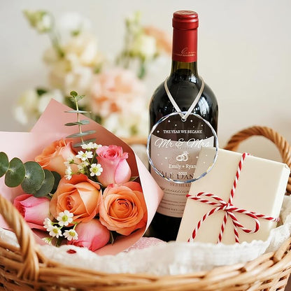 Wedding Gifts for Couples 2025 - Mr and Mrs Ornament 2025 - Bridal Shower Gifts for Bride, Newlywed, Future Mr & Mrs, Her - Just Married Crystal Glass Ornament