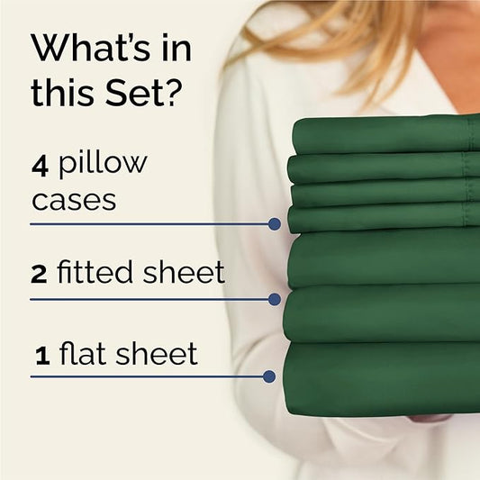 CGK Linens Split King 7 Piece Sheet Set - Cooling Sheets for Hot Sleepers - Hotel Luxury Bedding Set with 8-16 Inch Deep Pockets - 1 Flat & 2 Fitted & 4 Pillowcases - Soft & Wrinkle Free - Split King