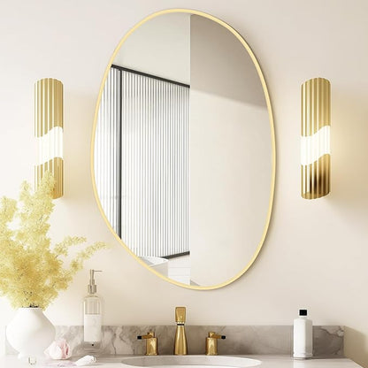 WallBeyond 19" H x 28" W Asymmetrical Decor Irregular Accent Wall Mirror for Entryway, Hallway, etc || Shape: Abstract & Unique Cobblestone, Vertical, Gold
