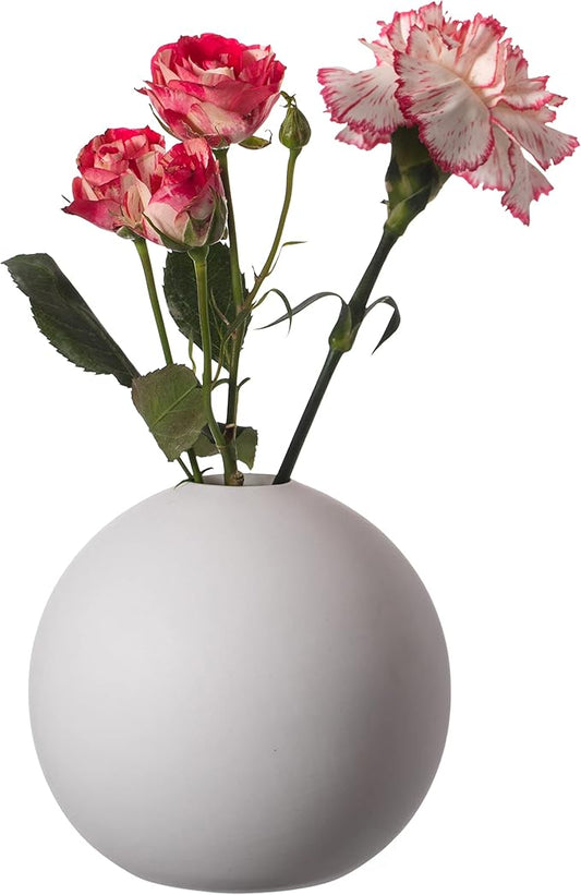 4-in Round White Ceramic Table Vase – Modern, Bohemian and Minimalist Decorative Centerpiece for Weddings, Dining & Living Rooms, Offices, Coffee Tables, and Interior Design Accessories