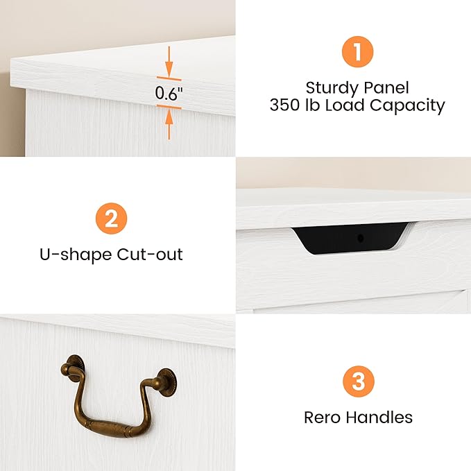 IDEALHOUSE 39.4" Toy Chest, Large Storage Chest with Safety Hinge, Kids Wooden Toy Box with Lid, Supports 350 lbs, Storage Bench Trunk for Entryway, Living Room, Bedroom, White
