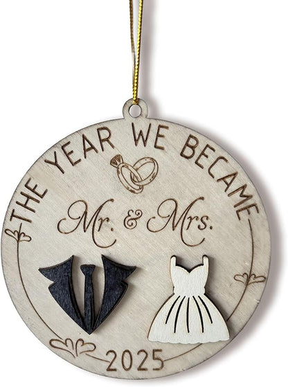 Mr and Mrs 2025 Wedding Gifts - First Christmas Married Ornament for Couples, Bride - Easily Add Personal Name With Marker (Not Included)