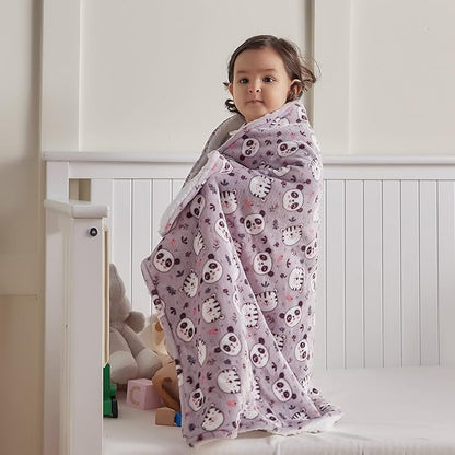 DaysU Plush Flannel Sherpa Baby Blanket for Girls Boys, Portable Reversible Soft Micro Fleece Baby Crib Throw Blanket with Animal Print for Newborn and Nursery, Animal Head, 30"x40"