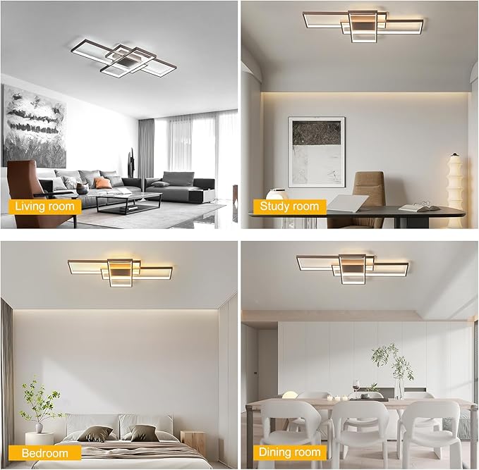 GEADI Modern Ceiling Light Fiture, Dimmable Led Flush Mount Ceiling Lamp with Remote Control,50W Square Close to Ceiling Lights for Bedroom Living Room Dining Room (35.4",Coffee, 3000K-6500K)