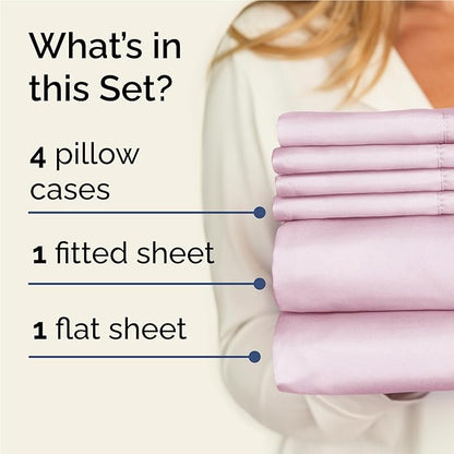 CGK Linens Full 6 Piece Sheet Set - Cooling Sheets for Hot Sleepers - Hotel Luxury Bedding Set w/ 8-16 Inch Deep Pockets - 1 Flat & 1 Fitted & 4 Pillowcases - Soft, Comfy & Wrinkle Free - Light Pink